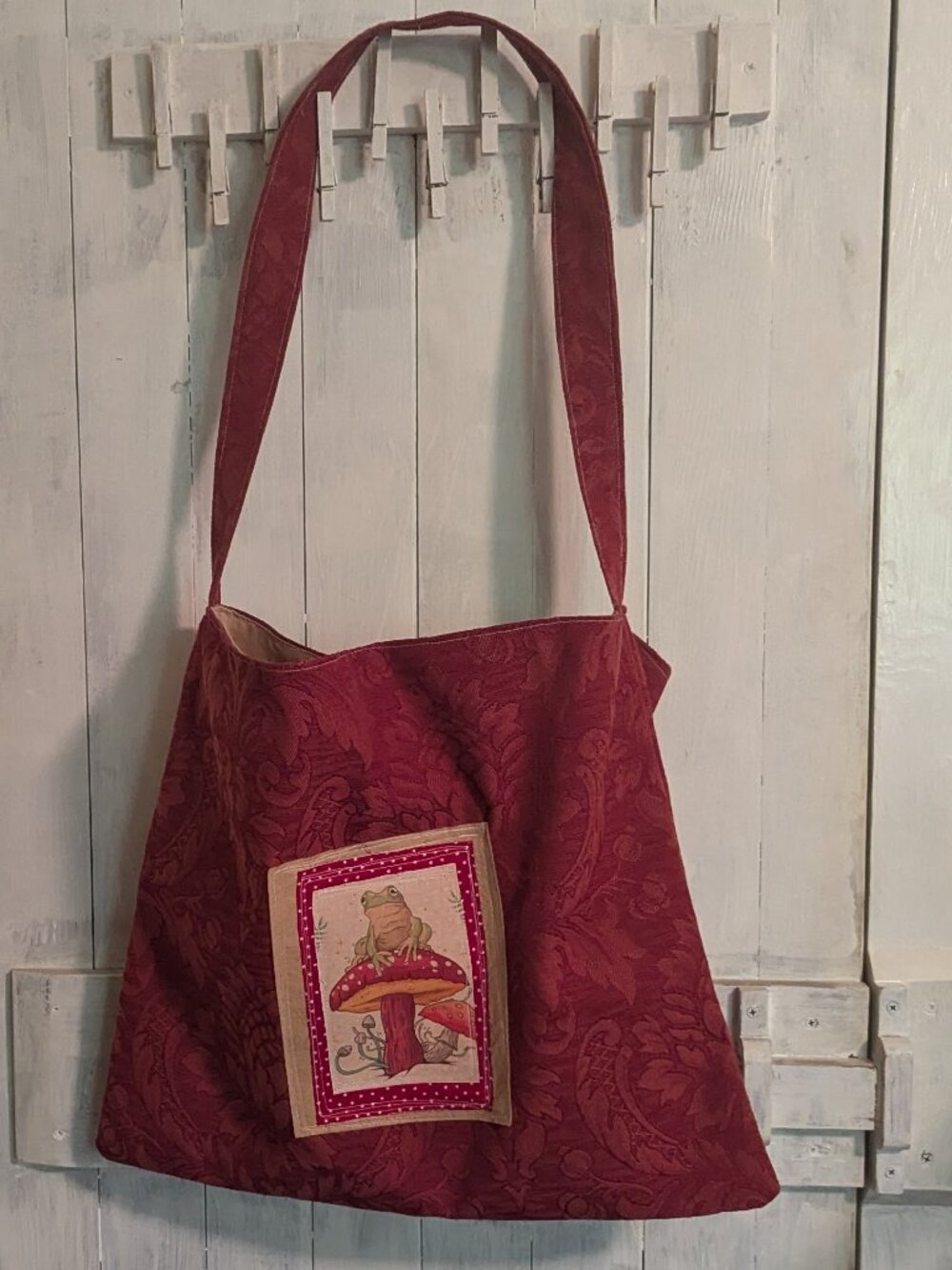 Frog On Toadstool Large Tote Bag lined with cotton